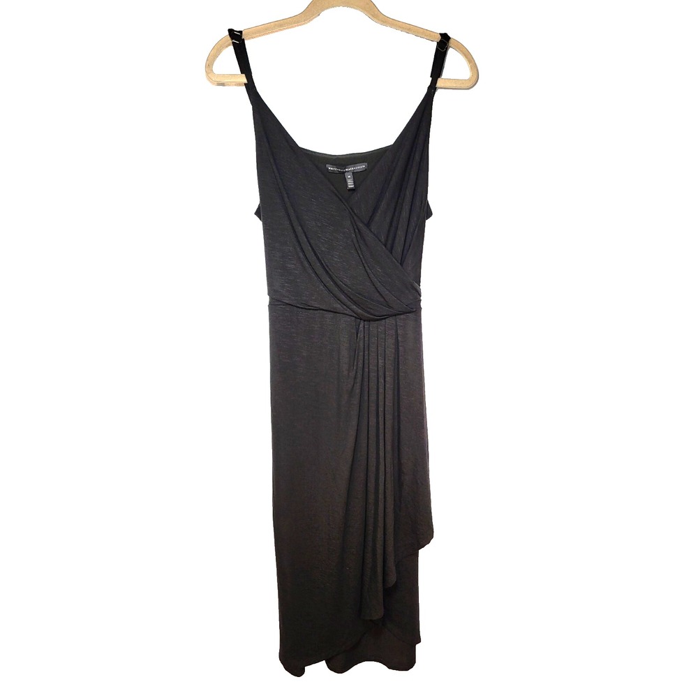 White House Black Market‎ Cross Bust Drape Front Sleeveless Black Dress LBD 14
